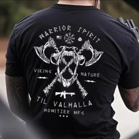 Unisex Graphic T Shirt Howitzer Mfg Warrior Spirit Viking Axe Beast Skull Circle Badge Large Back Print Til Valhalla Norse S