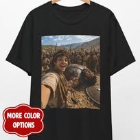 David and Goliath Selfie Shirt, Funny Christian Bible Story T-Shirt 2XL gray