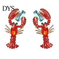 Rhinestone Dangle Earrings Creative Vivid Funny Lobster Sexy Eardrop for Gift Girls 1 red