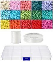 Siūlų ir stiklinių apvalių karoliukų (biserio) 6/0 RainBow® 15 ryškių spalvų po 10 g rinkinys su dėžute