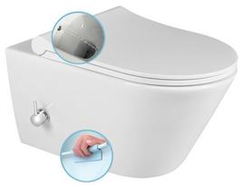 Pakabinamas unitazas AVVA CLEANWASH su bidė dušu ir maišytuvu, be kraštų, 35,5x53 cm ir sėdynė SLIM Soft Close, baltas