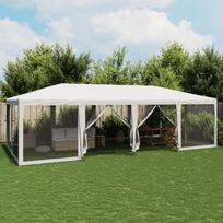 Proginė palapinė su 12 tinklinėmis sienomis, balta, 8x4m, hdpe