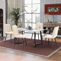 Valgomojo stalas 117 cm su 4 kėdėmis, MDF+metalas, kėdės samtas, juodos kojos