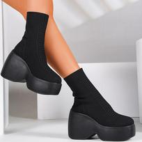 Stambiapadės Megztos Elastingos Batai Gotikiniai Pleištai Moteriški Ankle Boots Punk Įslystami Kojinės Batai Žieminiai Madingi Moteriški Batai 43 juoda