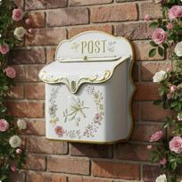 Vintažinė lauko sieninė pašto dėžutė Geležinė laiškų dėžutė Dekoratyvinė pašto dėžutė Metalinė pašto Flower Bird-1 white