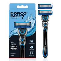 Dorco PACE 7 II Fresh 7-Blade Razor + 2 Replacement Blades, Smooth Close Shave, Easy Rinse, 1 Set blue