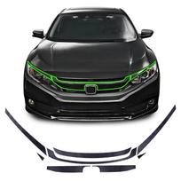 8pcs/set Car Front Upper Bumper Grille Sticker Molding Trim Decoration Fit For Honda Civic 2016 2017 2018   Matt Black black