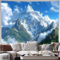 2D Alpine Mountain Tapestry, Majestic Snow Peak & Clouds Wall Art for Home Decor 47.2x31.5inch/120*80cm gray