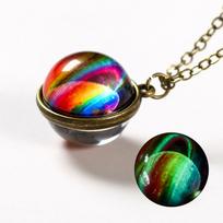 Earth Moon Planet Glass Ball Noctilucent Pendant Necklace Double-sided Luminescent Galaxy Nebula Cosmic Choker Jewelry for Women black
