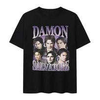 Damon Salvatore European and American Movie Peripheral Pattern Print Round Neck Casual Plus Size Short Sleeved Tshirt Unisexs Top S įvairiaspalvis