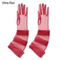 Evening Prom Decor Ultra Thin Wedding Bridal Gloves Tulle Gloves Party Dress Bridal Gown Mittens vyno raudonos spalvos