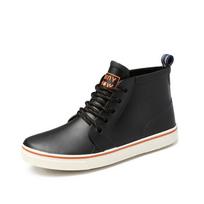 New Non Slip Waterproof Lace Up Ankle Platform Rain Boots for Men and Women Outdoor Work Water Rain Boots for Couple 36 black