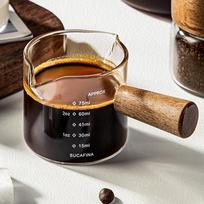 Hot selling Wooden Handle Hand-brew Coffee Machine Single/double-mouth Glass Coffee Measuring Cup Precise Scale, 750ML, Reusable (as the picture,75ml) brown