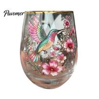 Unique Gift for Women Hummingbird Joy Tea Cup, Colorful Animal Tumbler, Floral Glass Large Capacity Water Golden Rim, Artistic Coffee Juice Lead Free C gray