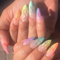 24Pcs Rainbow Gradient Long Pointed French Press On Nails Removable Full Coverage Acrylic Fake Nail Tips white