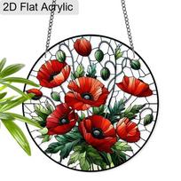 Acrylic Red Poppy Flowers Suncatcher, Stained Glass Style Window Hanging Ornament for Garden and Floral Art Lovers 20cm/7.87Inch red