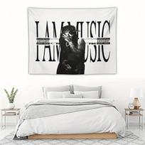 Vintage I AM MUSIC Black and White Rap Portrait Retro Tapestry Wall Hanging Home Decor for Bedroom Living Room Dorm 100X70CM black