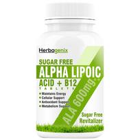 Herbagenix Alpha Lipoic Acid 600mg - ALA with Vitamin B12 Supplements for Nerves and Good Health 60 Tab (99% A Lipoic)