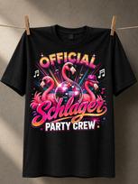 Schlager Party Crew Flashy Neon Flamingos Disco Ball Music Notes Hearts And Glowing Club Unisex All Tshirt S pink