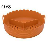 Dishwasher Safe Baking Pan Silicone Air Fryer Grill with Three Partitions Stand, Heat Resistant Reusable Liner Nonstick Food Grade Tray, Divided Tool oranžinė