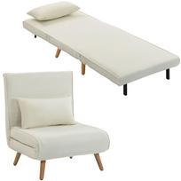 Konvertuojamas krėslas-lova 3-in-1 fotelis-lova viengulis su 5 padėčių atlošu, audinio, su pagalve, kremas 75 x 72 x 85 cm