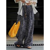 Johnature Bohemian Ethnic Style Cashew Flower Wide-leg Casual Women Pants Summer Long Casual Trousers S mėlyna
