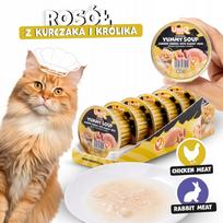 Šlapias kačių maistas su vištienos sultiniu ir triušiena, 60 g x 6, UNIQ PETS