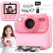 Vaikiška fotoaparatas su momentine spauda 32GB 1200mAh, rožinis