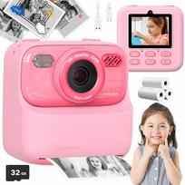 Momentinis fotoaparatas spausdintuvas 1080P 32GB rožinis 1200mAh