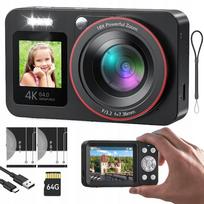 Skaitmeninis fotoaparatas su dviem ekranais, autofokusu, 64MP, 4K, 18x priartinimu, 32GB