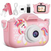 Vaikiškas dvigubas skaitmeninis fotoaparatas su asmenukių funkcija Unicorn, Full HD, 64GB kortelė