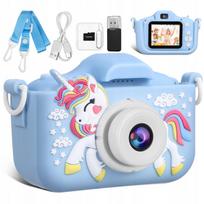 Vaikiškas skaitmeninis fotoaparatas su asmenukių funkcija Unicorn, Full HD, su kortele