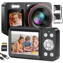 Skaitmeninis fotoaparatas 4K 64MP su dėklu, 18x priartinimu, 2 baterijomis, 64GB