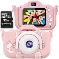Vaikiškas skaitmeninis fotoaparatas CAT KITTEN rožinis 40Mpx HD su 32GB kortele