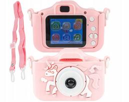 Vaikiškas skaitmeninis fotoaparatas Unicorn USB rožinis, lipdukai, 32GB SD kortelė