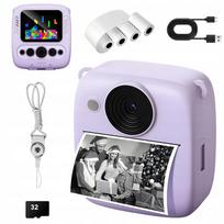 Vaikiškas momentinis skaitmeninis fotoaparatas su spausdintuvu, violetinis, 4 ritinėliai