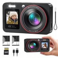 Skaitmeninis fotoaparatas su asmenukių funkcija, 18x priartinimas, 64 MP, 64GB kortelė