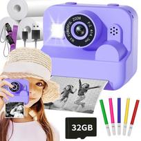 Momentinė kamera su 2.4 colių 1080P ekranu, 32GB kortele, violetinė