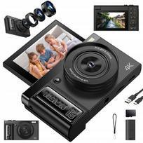 Skaitmeninis fotoaparatas 4K 64MP 16x 1500mAh 32GB 3" 180° juodas web kamera