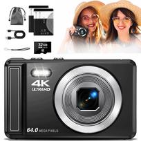 Skaitmeninis fotoaparatas 4K 64MP su 16x priartinimu, juodas, su internetinės kameros funkcija