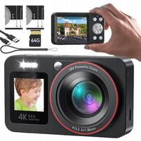 Skaitmeninis fotoaparatas 64MP, 4K vaizdo įrašymas, 18x priartinimas, 64GB kortelė