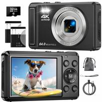 Skaitmeninis fotoaparatas 4K 64MP 16X, automatinis fokusavimas, su internetinės kameros funkcija ir 2 baterijomis