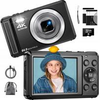 Skaitmeninis fotoaparatas 4K HD 64MP 16x Zoom, 2.8 colių ekranas, 32GB kortelė