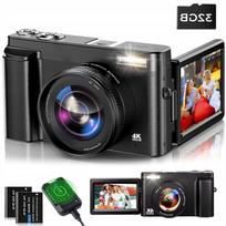 Skaitmeninis fotoaparatas HD 4K, 16x, juodas, su 32GB atminties kortele