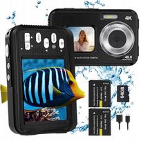 Skaitmeninis fotoaparatas 48MP 4K, atsparus vandeniui, su 64GB kortele ir dviem IP68 baterijomis
