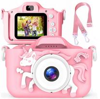 Vaikiškas skaitmeninis fotoaparatas Unicorn Pink, Full HD, su žaidimais ir laidu