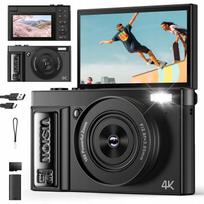 Skaitmeninis fotoaparatas 4K 64MP, 180° pasukamas ekranas, 16× priartinimas, tinkamas vlogams ir asmenukėms