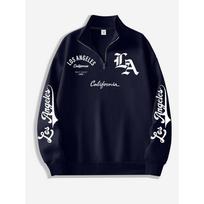 Los Angeles Printed Pattern Men's Half Zip Stand Up Collar Pullover, Casual California West Coast Stand Up Collar Sweatshirt S black