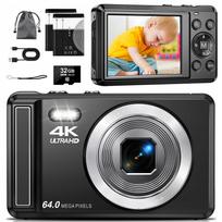 4K 64MP autofokusinis fotoaparatas su 16x priartinimu, integruota blykste ir 2 baterijomis (juodas)