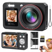 Skaitmeninis fotoaparatas 4K 64MP 18x juodas su automatiniu fokusavimu
